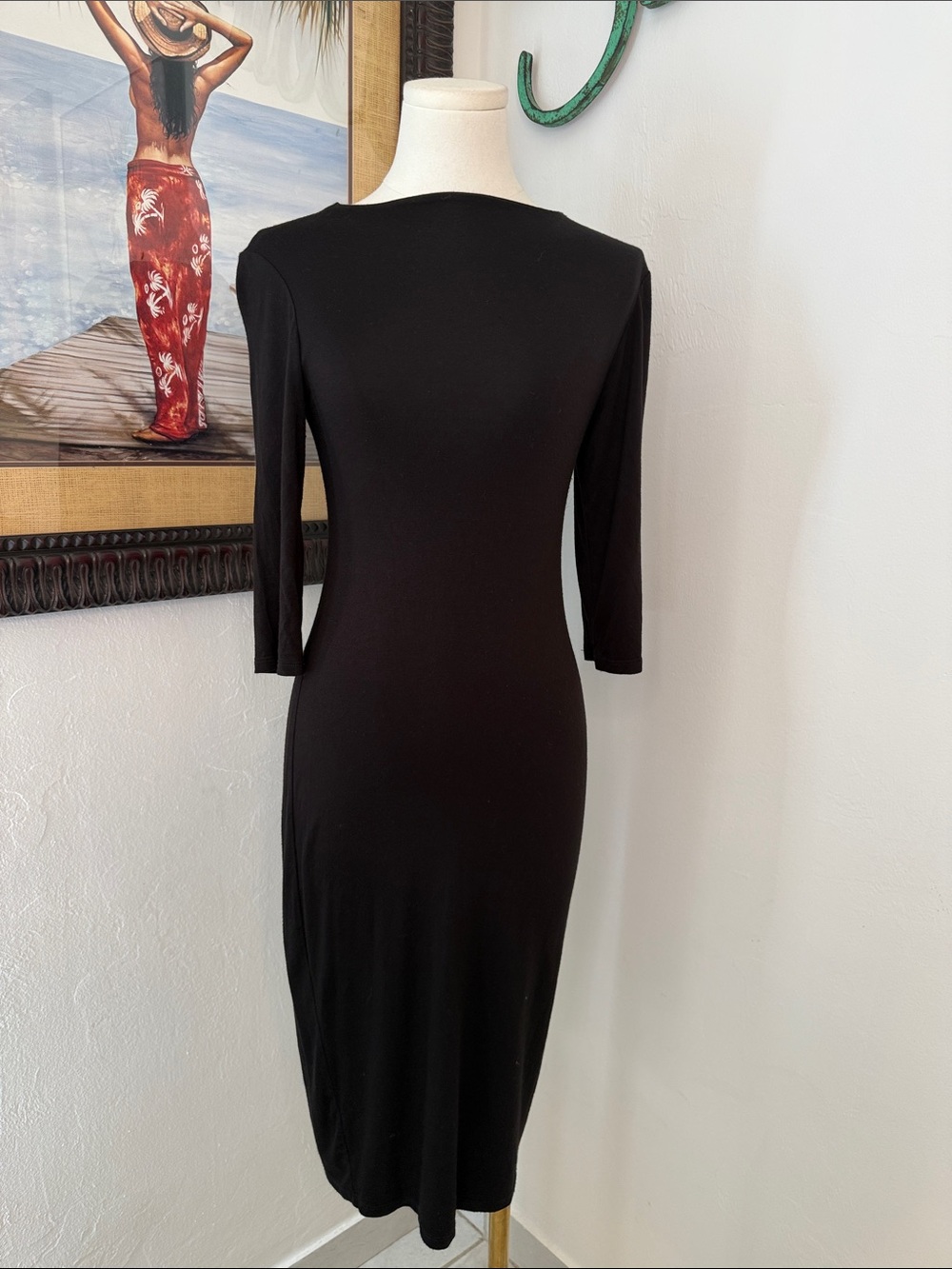 See You Monday Black Midi Bodycon Dress with long Sleeves